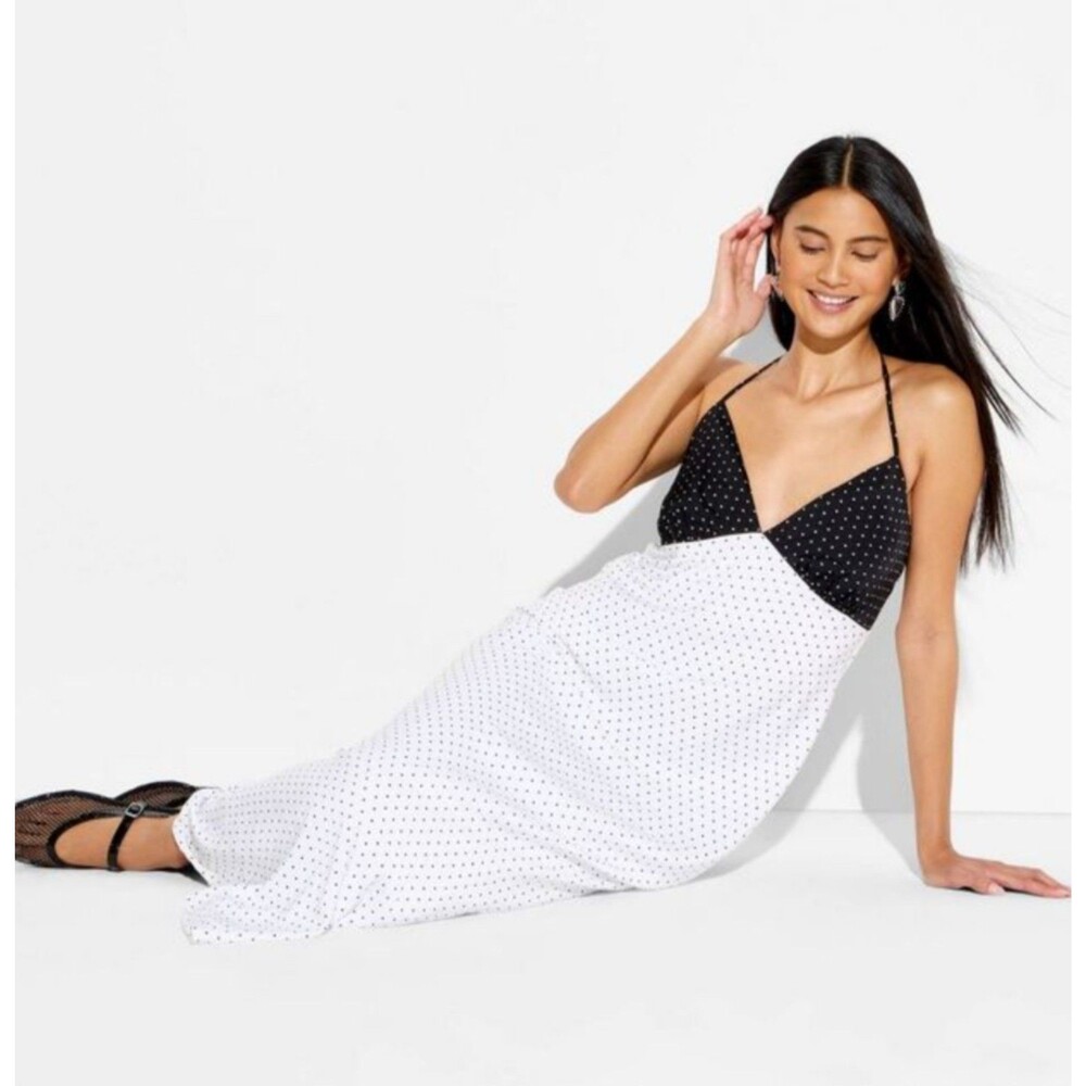 Women's Wild Fable Triangle Cup Maxi Dress Polka Dots White Black XS